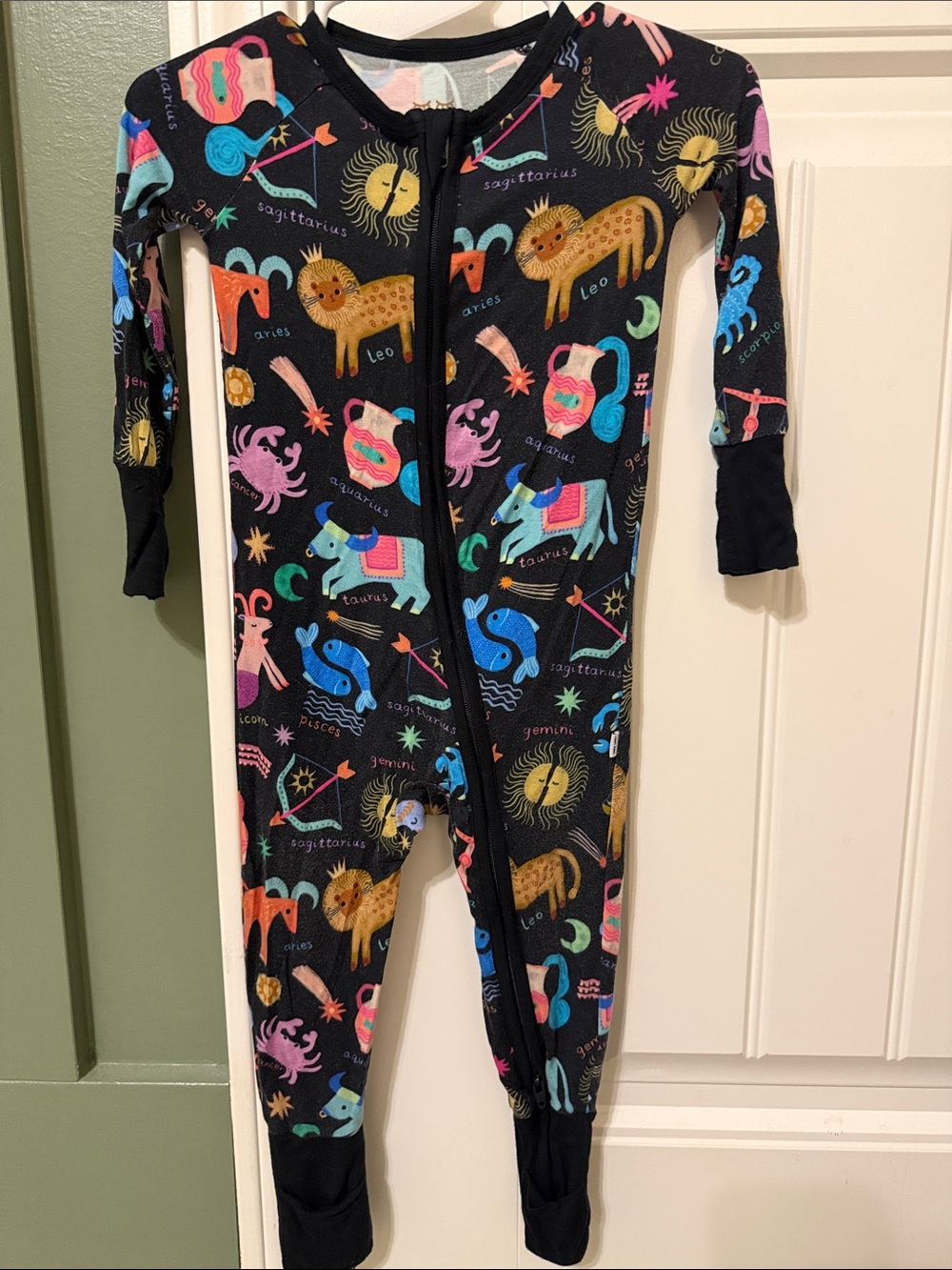 Little Sleepies Black Zodiac & Animal Print Footie Pajamas  6-12M